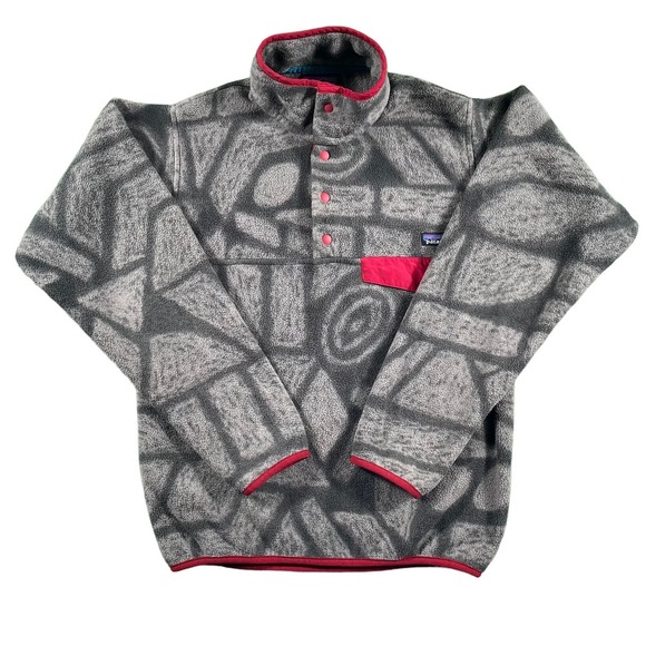 Patagonia Mens Synchilla Snap T Fleece Pullover Tribal Aztec Gray Red Men's XS